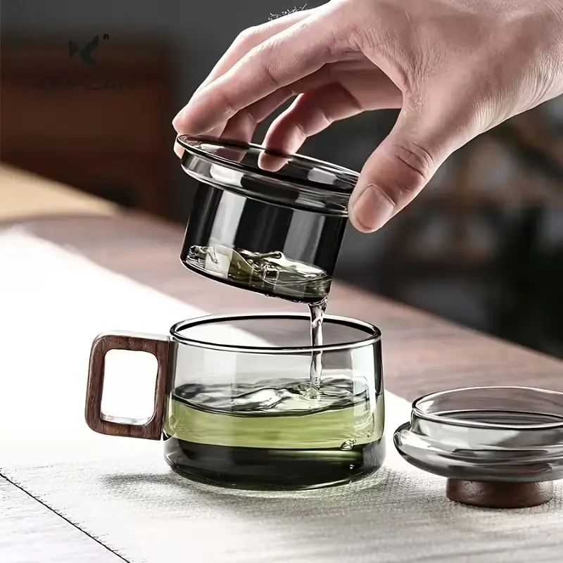 sleek glass mug with a built-in filter on Temu